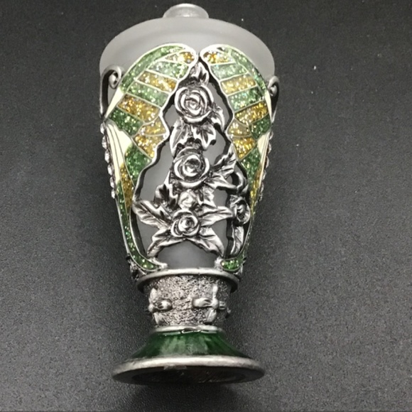 Perfume Bottle Retro Frosted Butterflies enamelled Lid jewelled Perfume Bottle - Picture 6 of 6